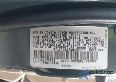 2003 Toyota Avalon Xls из США, поврежденный, VIN 4T1BF28B73U268853